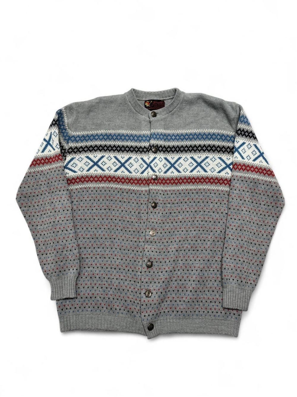 Vintage 50s 60s Jersild fair isle cardigan sweater Orlon acrylic USA M mens read
